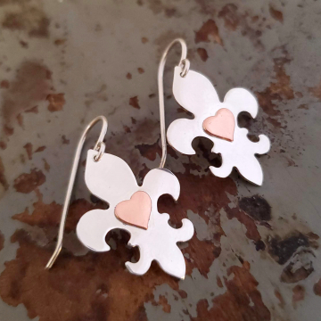 Fleur De Lis with heart earrings