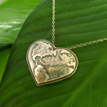 Etched World Heart Necklace